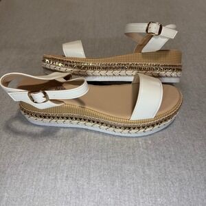 HOFENY Women White Platform Espadrille Wedge Sandals Ankle Strap Buckle